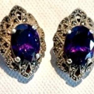 WOW, Beautiful Marcasite Clip -ons, Amethyst Colored , Brilliant !!
